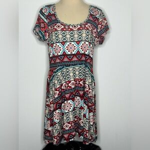 Geometric Patterned Dress in Red and Blue